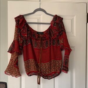 Together Red and Black Patterned Blouse